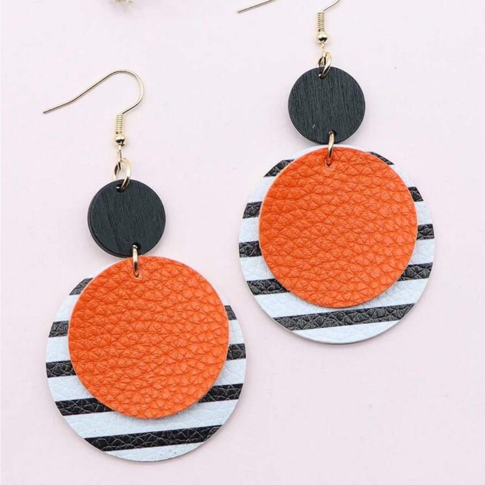 Stylish Orange and Black Layered Earrings